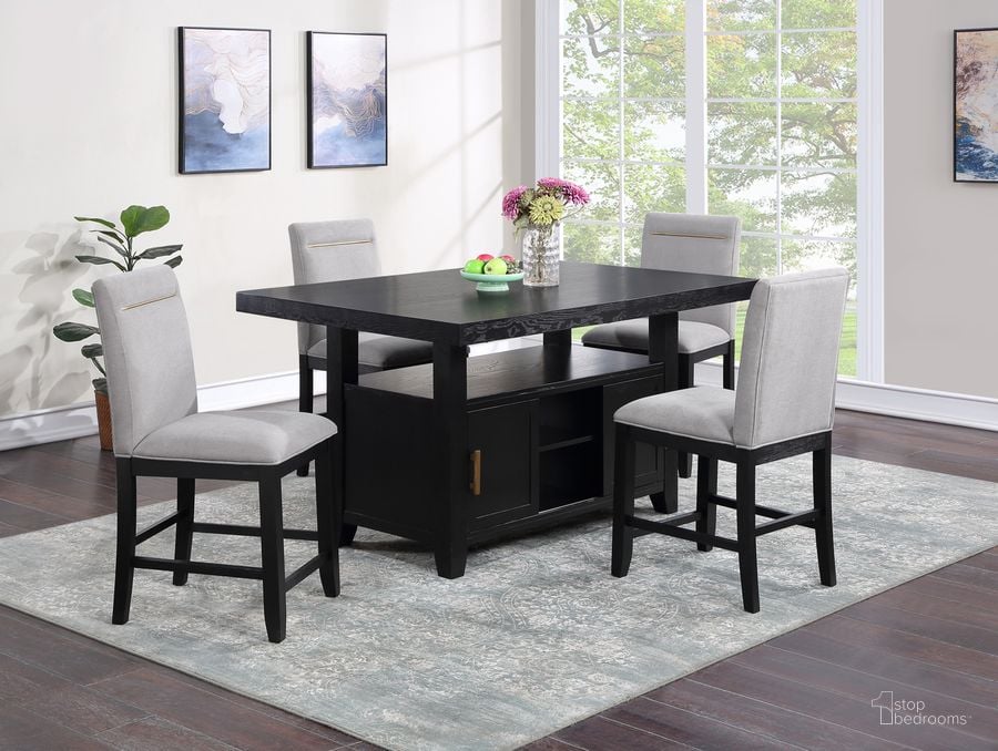 The appearance of Yves 5Pc Counter Height Storage Dining Set In Black designed by Steve Silver in the modern / contemporary interior design. This black piece of furniture  was selected by 1StopBedrooms from Yves Collection to add a touch of cosiness and style into your home. Sku: YS500PTTS;YS500PTBS;YS500CCG;YS500CCG. Product Type: Dining Room Set. Material: Rubberwood. Image1