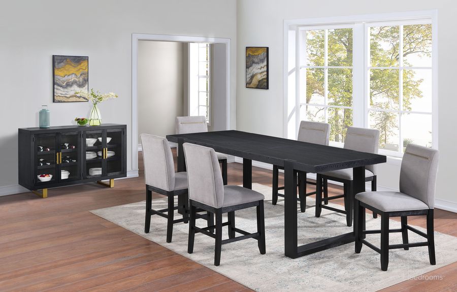 The appearance of Yves 8pc Counter Height Dining Set designed by Steve Silver in the modern / contemporary interior design. This charcoal piece of furniture  was selected by 1StopBedrooms from Yves Collection to add a touch of cosiness and style into your home. Sku: YS500PTL;YS500PTT;YS500CCG;YS500CCG;YS500CCG;YS500CCG;YS500CCG;YS500CCG;YS500SV. Product Type: Dining Room Set. Material: MDF. Image1