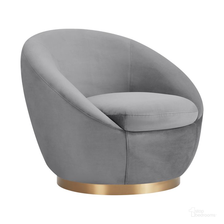 The appearance of Yves Gray Velvet Swivel Accent Chair with Gold Base designed by Armen Living in the glam interior design. This gray piece of furniture  was selected by 1StopBedrooms from Yves Collection to add a touch of cosiness and style into your home. Sku: LCYVCHGREY. Material: Wood. Product Type: Swivel Chair. Image1