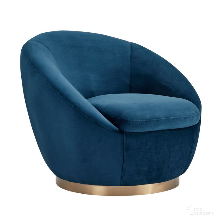 The appearance of Yves Navy Velvet Swivel Accent Chair with Gold Base designed by Armen Living in the glam interior design. This navy piece of furniture  was selected by 1StopBedrooms from Yves Collection to add a touch of cosiness and style into your home. Sku: LCYVCHNAVY. Material: Wood. Product Type: Swivel Chair. Image1
