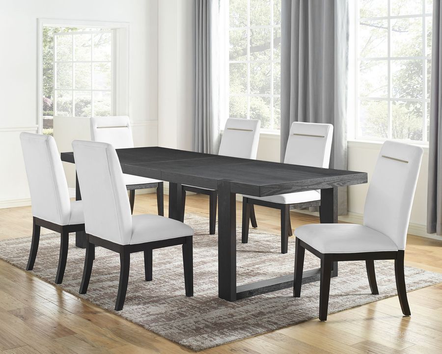 The appearance of Yves White 7Pc Dining Set designed by Steve Silver in the modern / contemporary interior design. This white piece of furniture  was selected by 1StopBedrooms from Yves Collection to add a touch of cosiness and style into your home. Sku: YS500TL;YS500TT;YS500SW;YS500SW;YS500SW. Material: Wood. Product Type: Dining Room Set. Image1