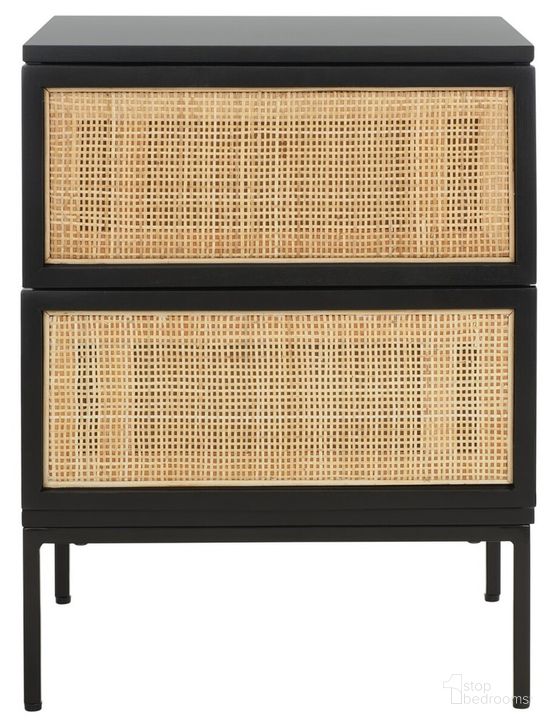 The appearance of Zadie 2 Drawer Rattan Nightstand in Black NST5007D designed by Safavieh in the modern / contemporary interior design. This black piece of furniture  was selected by 1StopBedrooms from Zadie Collection to add a touch of cosiness and style into your home. Sku: NST5007D. Material: Wood. Product Type: Nightstand. Image1