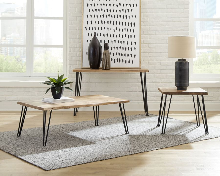 The appearance of Zander Natural And Matte Black Occasional Table Set designed by Coaster in the transitional interior design. This brown piece of furniture  was selected by 1StopBedrooms from Gano Collection to add a touch of cosiness and style into your home. Sku: 723498B1;723498B2;723497B1;723497B2. Material: Wood. Product Type: Occasional Table Set. Image1