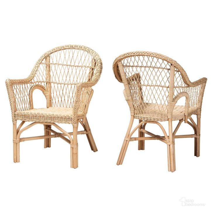 The appearance of Zara Rattan Accent Chair Set of 2 In Natural Brown designed by Baxton Studio in the bohemian interior design. This natural brown piece of furniture  was selected by 1StopBedrooms from Zara Collection to add a touch of cosiness and style into your home. Sku: Zara-Rattan-AC. Material: Natural Rattan. Product Type: Accent Chair. Image1