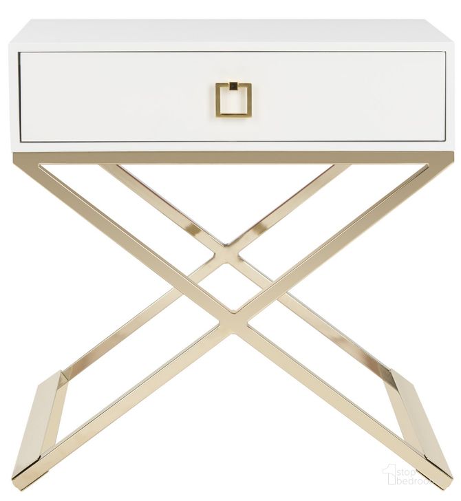 The appearance of Zarina White Side Table designed by Safavieh in the modern / contemporary interior design. This white piece of furniture  was selected by 1StopBedrooms from Zarina Collection to add a touch of cosiness and style into your home. Sku: FOX6295C. Product Type: Accent Table. Material: Brass. Image1