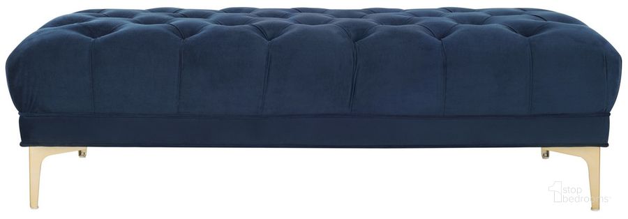 The appearance of Zarya Navy/Brass Tufted Rectangular Bench designed by Safavieh in the modern / contemporary interior design. This navy velvet piece of furniture  was selected by 1StopBedrooms from Zarya Collection to add a touch of cosiness and style into your home. Sku: BCH6300A. Product Type: Bench. Material: Iron. Image1