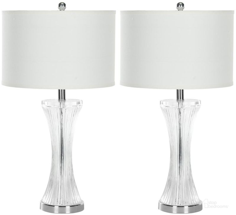 The appearance of Zelda Glass 25 Inch Table Lamp Set of 2 designed by Safavieh in the modern / contemporary interior design. This clear piece of furniture  was selected by 1StopBedrooms from Zelda Collection to add a touch of cosiness and style into your home. Sku: LIT4051A-SET2. Product Type: Table Lamp. Image1