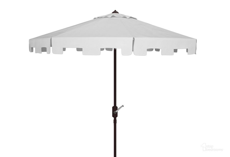 The appearance of Zimmerman 11Ft Rnd Market Umbrella PAT8100K designed by Safavieh in the modern / contemporary interior design. This white piece of furniture  was selected by 1StopBedrooms from Zimmerman Collection to add a touch of cosiness and style into your home. Sku: PAT8100K. Material: Aluminum. Product Type: Umbrella. Image1
