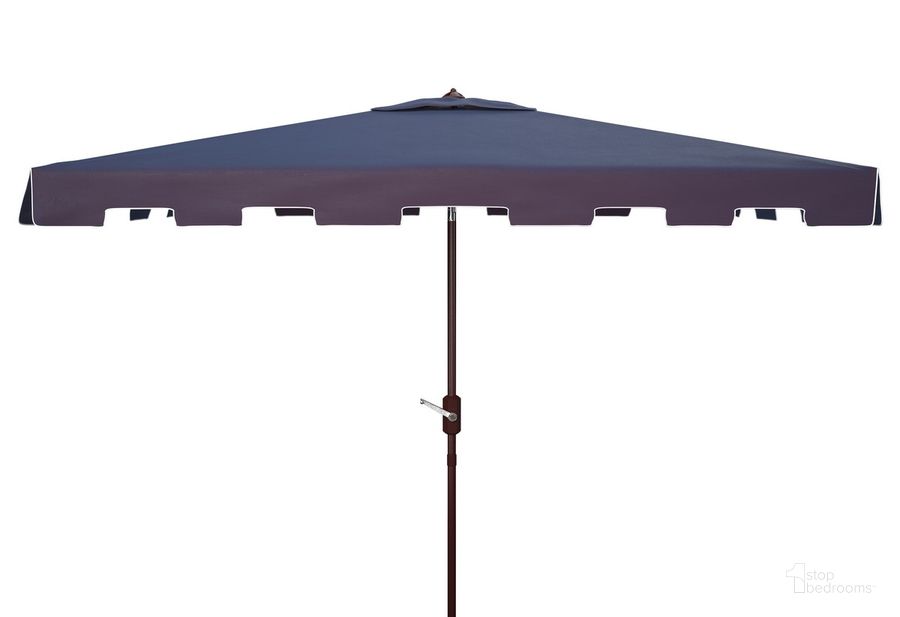 The appearance of Zimmerman 6.5 X 10 Ft Rect Market Umbrella PAT8300A designed by Safavieh in the modern / contemporary interior design. This white navy piece of furniture  was selected by 1StopBedrooms from Zimmerman Collection to add a touch of cosiness and style into your home. Sku: PAT8300A. Material: Aluminum. Product Type: Umbrella. Image1