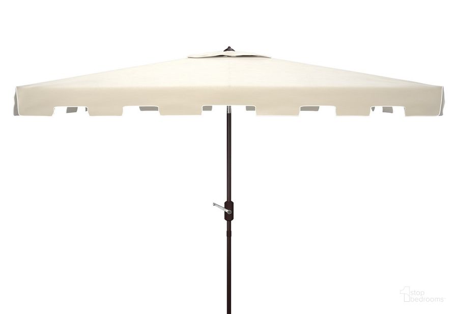 The appearance of Zimmerman 6.5 X 10 Ft Rect Market Umbrella PAT8300C designed by Safavieh in the modern / contemporary interior design. This white beige piece of furniture  was selected by 1StopBedrooms from Zimmerman Collection to add a touch of cosiness and style into your home. Sku: PAT8300C. Material: Aluminum. Product Type: Umbrella. Image1