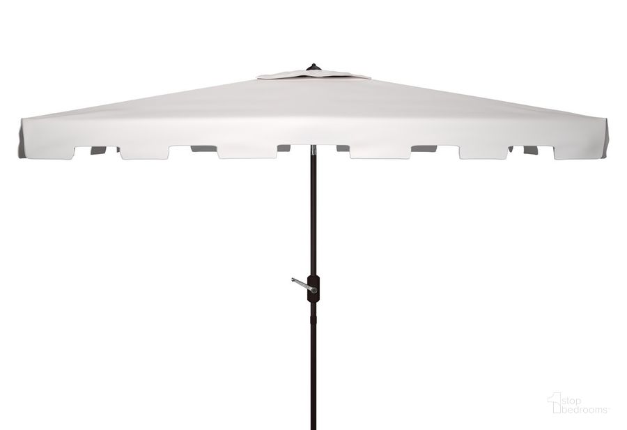 The appearance of Zimmerman 6.5 X 10 Ft Rect Market Umbrella PAT8300K designed by Safavieh in the modern / contemporary interior design. This white piece of furniture  was selected by 1StopBedrooms from Zimmerman Collection to add a touch of cosiness and style into your home. Sku: PAT8300K. Material: Aluminum. Product Type: Umbrella. Image1