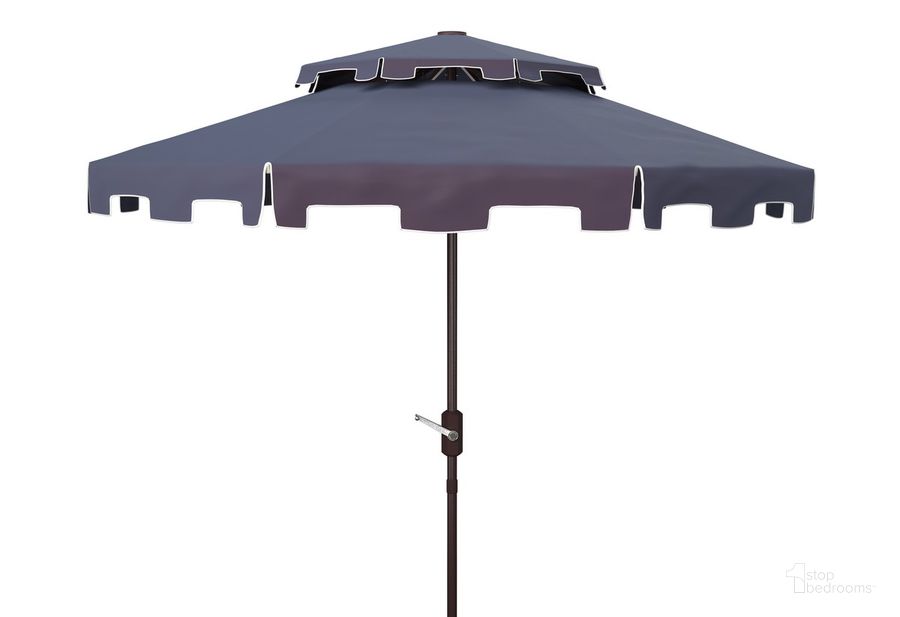 The appearance of Zimmerman 9Ft Double Top Market Umbrella PAT8200A designed by Safavieh in the modern / contemporary interior design. This white navy piece of furniture  was selected by 1StopBedrooms from Zimmerman Collection to add a touch of cosiness and style into your home. Sku: PAT8200A. Material: Aluminum. Product Type: Umbrella. Image1