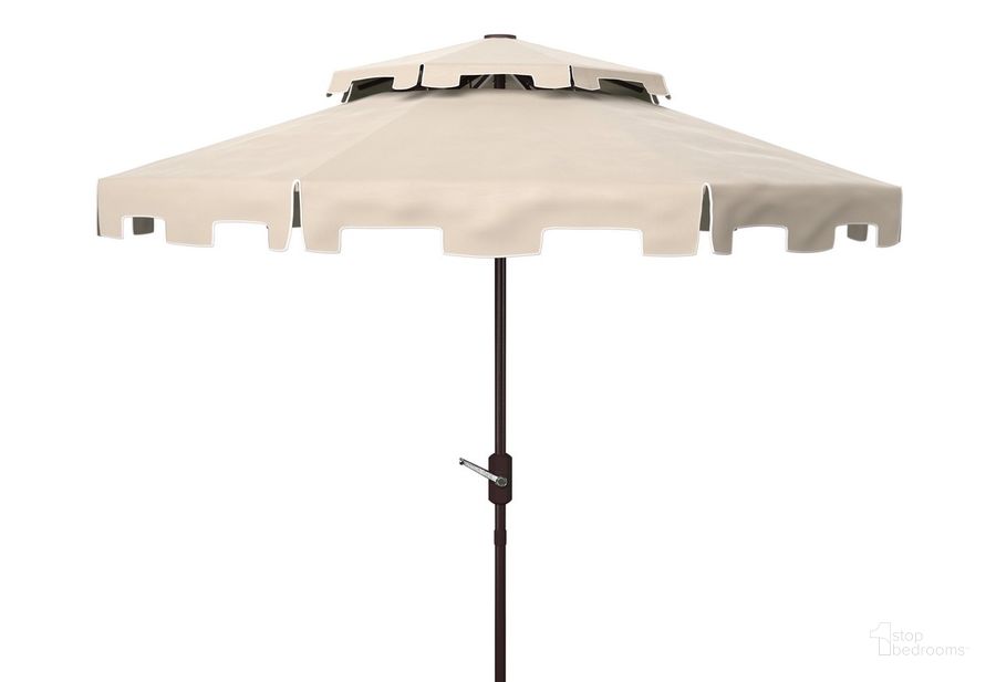 The appearance of Zimmerman 9Ft Double Top Market Umbrella PAT8200C designed by Safavieh in the modern / contemporary interior design. This white beige piece of furniture  was selected by 1StopBedrooms from Zimmerman Collection to add a touch of cosiness and style into your home. Sku: PAT8200C. Material: Aluminum. Product Type: Umbrella. Image1