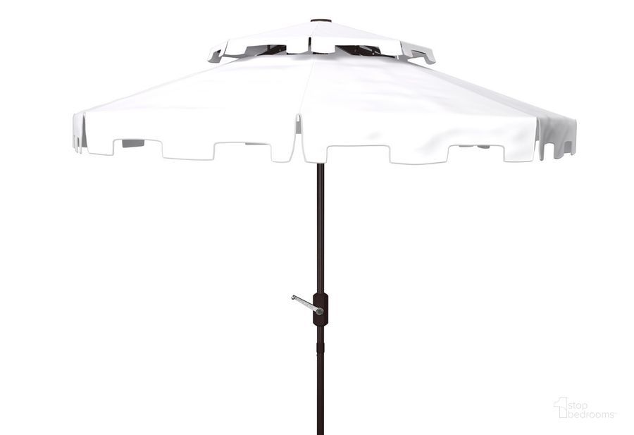 The appearance of Zimmerman 9Ft Double Top Market Umbrella PAT8200K designed by Safavieh in the modern / contemporary interior design. This white piece of furniture  was selected by 1StopBedrooms from Zimmerman Collection to add a touch of cosiness and style into your home. Sku: PAT8200K. Material: Aluminum. Product Type: Umbrella. Image1