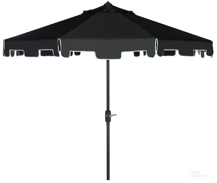 The appearance of Zimmerman Black and White UV-Resistant 9 Crank Market Auto Tilt Umbrella with Flap designed by Safavieh in the modern / contemporary interior design. This black and white piece of furniture  was selected by 1StopBedrooms from Zimmerman Collection to add a touch of cosiness and style into your home. Sku: PAT8000H. Material: Aluminum. Product Type: Umbrella. Image1