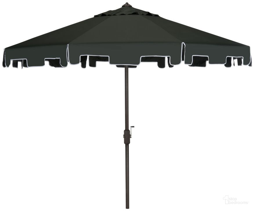 The appearance of Zimmerman Dark Green 9 Crank Market UV Resistant Umbrella with Flap designed by Safavieh in the modern / contemporary interior design. This dark green piece of furniture  was selected by 1StopBedrooms from Zimmerman Collection to add a touch of cosiness and style into your home. Sku: PAT8000B. Material: Aluminum. Product Type: Umbrella. Image1