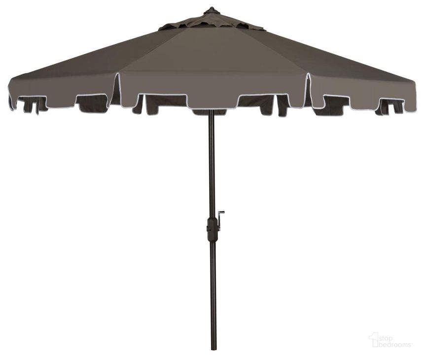 The appearance of Zimmerman Gray 9 Crank Market UV Resistant Umbrella with Flap designed by Safavieh in the modern / contemporary interior design. This grey piece of furniture  was selected by 1StopBedrooms from Zimmerman Collection to add a touch of cosiness and style into your home. Sku: PAT8000E. Material: Aluminum. Product Type: Umbrella. Image1