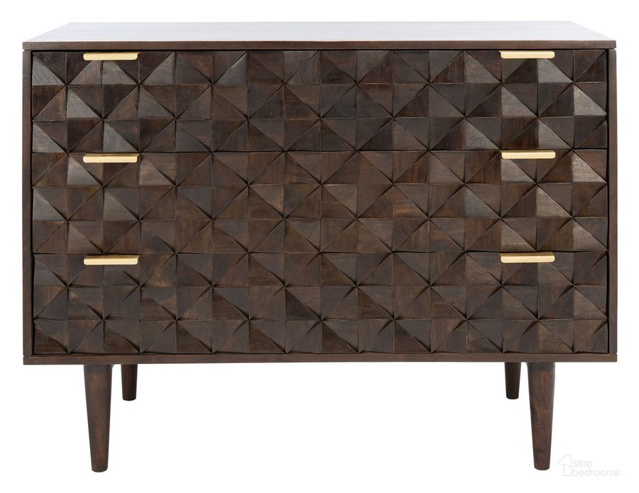 The appearance of Zinnia 3 Drawer Chest In Walnut designed by Safavieh Couture in the modern / contemporary interior design. This walnut piece of furniture  was selected by 1StopBedrooms from Zinnia Collection to add a touch of cosiness and style into your home. Sku: SFV5717A. Material: Wood. Product Type: Chest. Image1