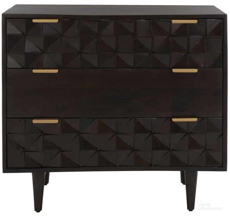 The appearance of Zinnia Walnut 3 Drawer Chest designed by Safavieh in the modern / contemporary interior design. This walnut piece of furniture  was selected by 1StopBedrooms from Carter Collection to add a touch of cosiness and style into your home. Sku: CHS9000A. Material: Wood. Product Type: Chest. Image1