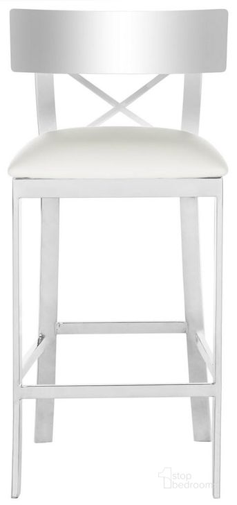 The appearance of Zoey White and Chrome 35 Inch Stainless Steel Cross Back Counter Stool designed by Safavieh in the modern / contemporary interior design. This white and chrome piece of furniture  was selected by 1StopBedrooms from Zoey Collection to add a touch of cosiness and style into your home. Sku: FOX2035B. Product Type: Barstool. Material: Stainless Steel. Image1