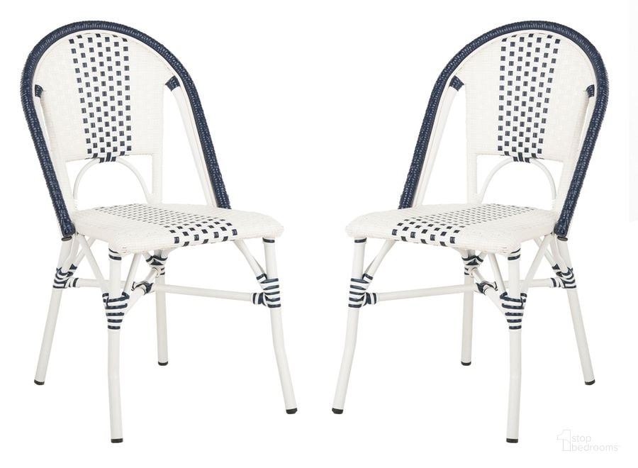 The appearance of Zoya Navy and White Stackable Chair Set of 2 designed by Safavieh in the country / farmhouse interior design. This white navy piece of furniture  was selected by 1StopBedrooms from Safavieh PAT Collection to add a touch of cosiness and style into your home. Sku: PAT4037A-SET2. Product Type: Chair. Material: Aluminium. Image1