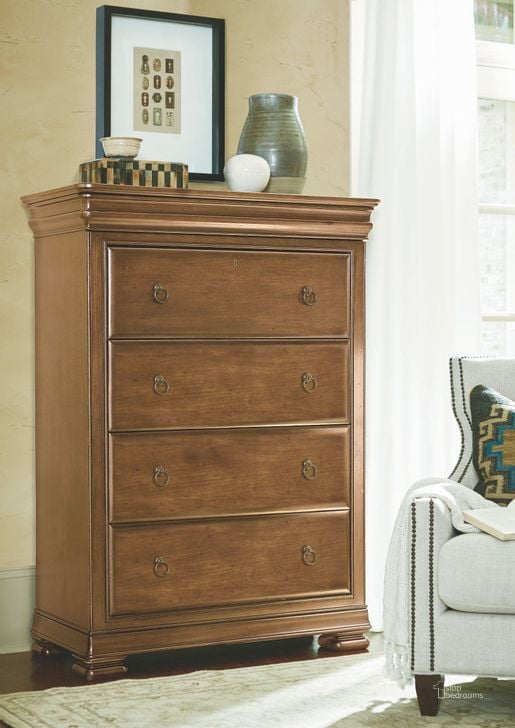 The appearance of New Lou Cognac Drawer Chest designed by Universal in the modern / contemporary interior design. This brown piece of furniture  was selected by 1StopBedrooms from New Lou Collection to add a touch of cosiness and style into your home. Sku: 71155. Product Type: Chest. Image1