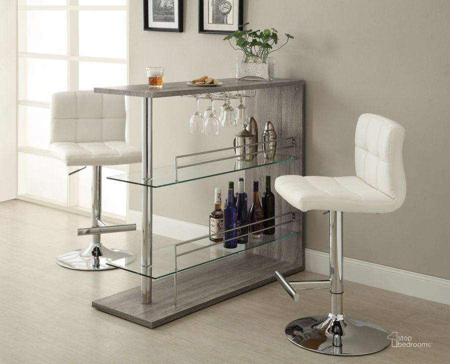 The appearance of 100156 Bar Set designed by Coaster in the modern / contemporary interior design. This gray piece of furniture  was selected by 1StopBedrooms from  to add a touch of cosiness and style into your home. Sku: 100156;120356. Material: Glass. Product Type: Bar Set. Table Top Shape: Rectangular. Image1