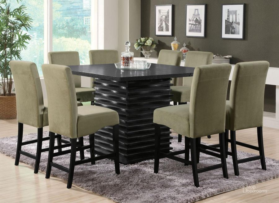 The appearance of Stanton Counter Height Dining Set - 102068 designed by Coaster in the modern / contemporary interior design. This black piece of furniture  was selected by 1StopBedrooms from Stanton Collection to add a touch of cosiness and style into your home. Sku: 102068;102069GRY. Table Top Shape: Square. Product Type: Dining Room Set. Material: Stone. Image1