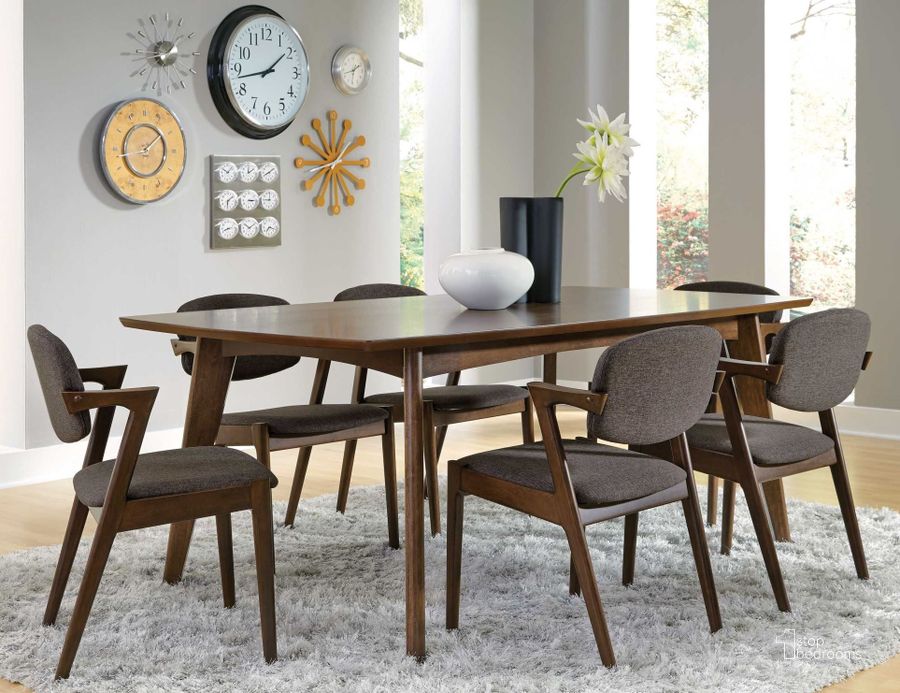The appearance of Malone Rectangular Dining Room Set designed by Coaster in the modern / contemporary interior design. This brown piece of furniture  was selected by 1StopBedrooms from Malone Collection to add a touch of cosiness and style into your home. Sku: 105351;105352. Table Base Style: Legs. Material: Wood. Product Type: Dining Room Set. Table Top Shape: Rectangular. Image1
