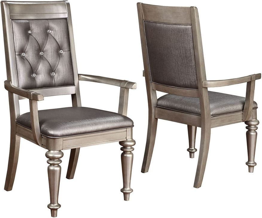The appearance of Danette Metallic Platinum Arm Chair Set of 2 designed by Coaster in the modern / contemporary interior design. This gray piece of furniture  was selected by 1StopBedrooms from Danette Collection to add a touch of cosiness and style into your home. Sku: 106473. Product Type: Arm Chair. Material: Vinyl. Image1