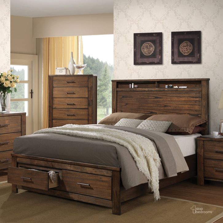The appearance of Acme Merrilee King Storage Bed in Oak designed by ACME in the transitional interior design. This oak piece of furniture  was selected by 1StopBedrooms from Merrilee Collection to add a touch of cosiness and style into your home. Sku: 21677EK-HF;21678EK-R;21679EK-DRW. Bed Type: Storage Bed. Material: Wood. Product Type: Storage Bed. Bed Size: King. Image1