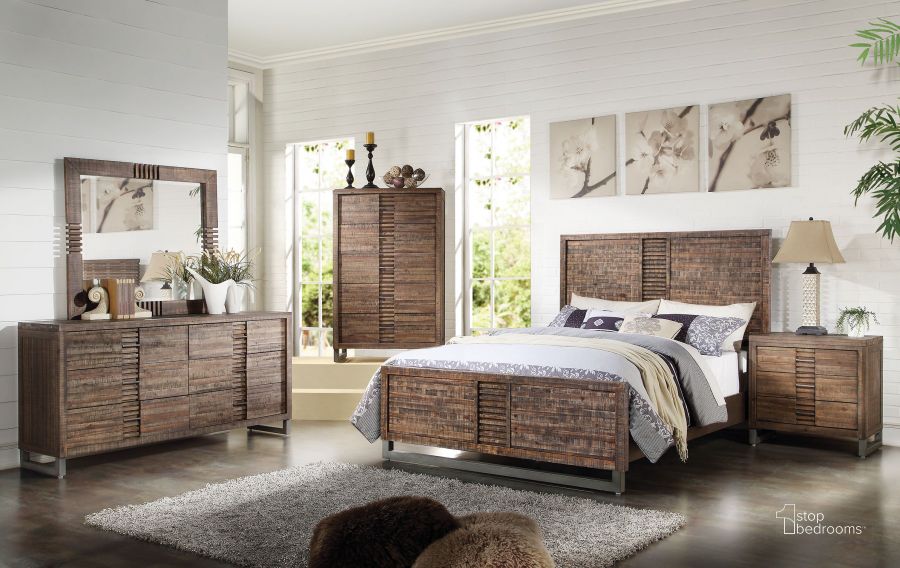 The appearance of Acme Andria Platform Bedroom Set in Reclaimed Oak designed by ACME in the transitional interior design. This brown piece of furniture  was selected by 1StopBedrooms from Andria Collection to add a touch of cosiness and style into your home. Sku: 21290Q-HB;21291Q-FB;21292Q-R;21293. Bed Type: Platform Bed. Material: Wood. Product Type: Platform Bed. Bed Size: Queen. Image1