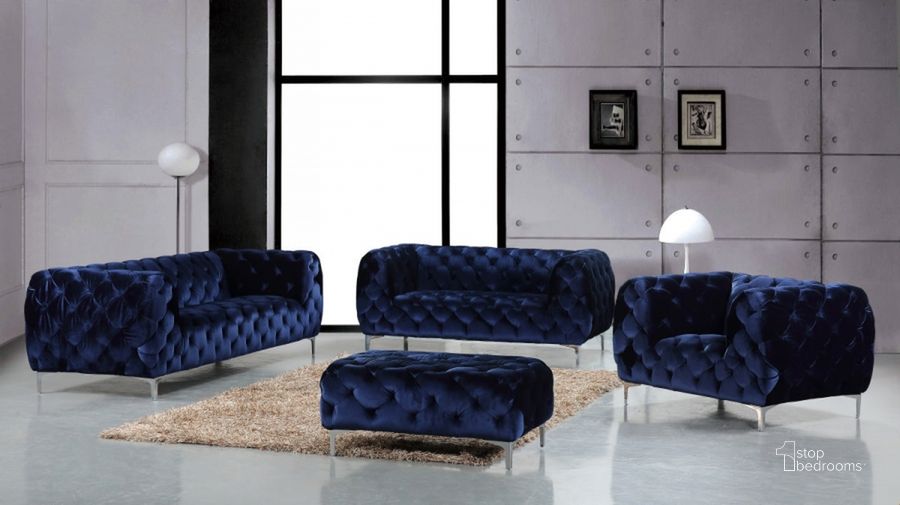 The appearance of Meridian Mercer 2 Piece Living Room Set in Navy designed by Meridian in the modern / contemporary interior design. This navy piece of furniture  was selected by 1StopBedrooms from Mercer Collection to add a touch of cosiness and style into your home. Sku: 646Navy-S;646Navy-L. Material: Upholstered. Product Type: Living Room Set. Image1