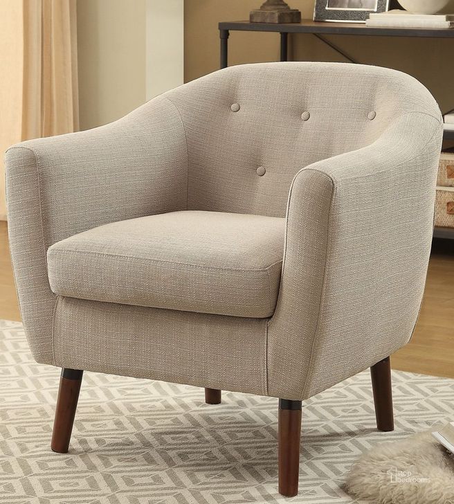 The appearance of Lucille Beige Accent Chair designed by Homelegance in the modern / contemporary interior design. This beige piece of furniture  was selected by 1StopBedrooms from Lucille Collection to add a touch of cosiness and style into your home. Sku: 1192BE. Material: Fabric. Product Type: Accent Chair. Key Features: Tufted. Image1