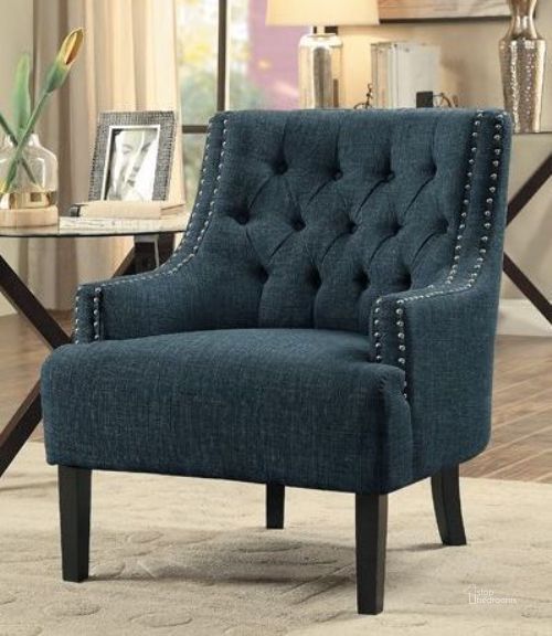 The appearance of Charisma Indigo Accent Chair designed by Homelegance in the traditional interior design. This blue piece of furniture  was selected by 1StopBedrooms from Charisma Collection to add a touch of cosiness and style into your home. Sku: 1194IN. Material: Fabric. Product Type: Accent Chair. Image1