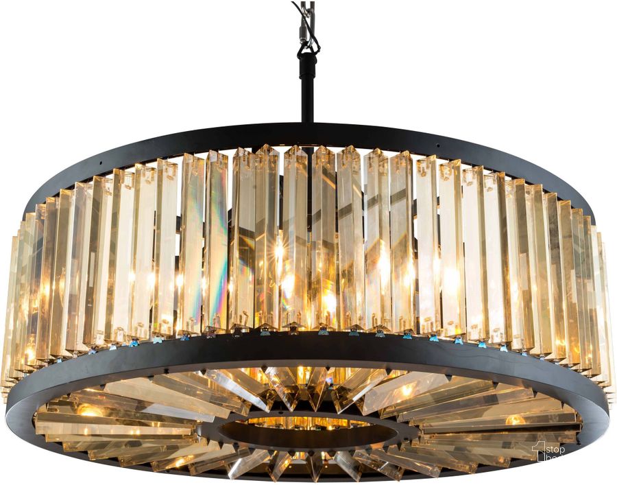 The appearance of Chelsea 35.5 Matte Black 10 Light Chandelier With Golden Teak Royal Cut Crystal Trim designed by Elegant Lighting in the glam interior design. This black piece of furniture  was selected by 1StopBedrooms from Chelsea Collection to add a touch of cosiness and style into your home. Sku: 1203D35MB-GT/RC. Material: Steel. Product Type: Chandelier.