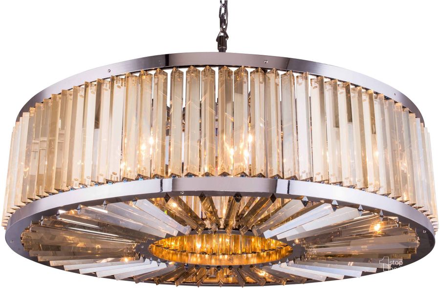 The appearance of Chelsea 43.5 Polished nickel 10 Light Chandelier With Golden Teak Royal Cut Crystal Trim designed by Elegant Lighting in the glam interior design. This silver piece of furniture  was selected by 1StopBedrooms from Chelsea Collection to add a touch of cosiness and style into your home. Sku: 1203G43PN-GT/RC. Material: Steel. Product Type: Chandelier.
