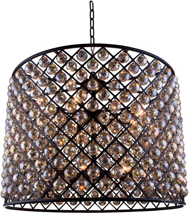 The appearance of Madison 35.5 Matte Black 12 Light Chandelier With Golden Teak Royal Cut Crystal Trim designed by Elegant Lighting in the glam interior design. This black piece of furniture  was selected by 1StopBedrooms from Madison Collection to add a touch of cosiness and style into your home. Sku: 1206D35MB-GT/RC. Material: Steel. Product Type: Chandelier.