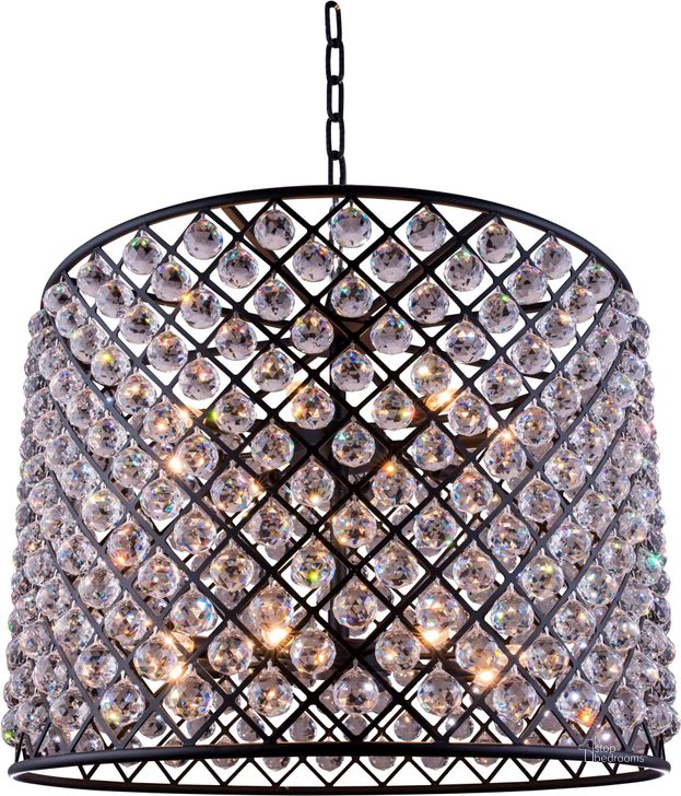 The appearance of Madison 35.5 Matte Black 12 Light Chandelier With Clear Royal Cut Crystal Trim designed by Elegant Lighting in the glam interior design. This black piece of furniture  was selected by 1StopBedrooms from Madison Collection to add a touch of cosiness and style into your home. Sku: 1206D35MB/RC. Material: Steel. Product Type: Chandelier.