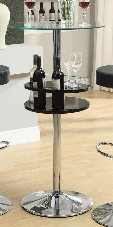 The appearance of Black Bar Table 120715 designed by Coaster in the transitional interior design. This black piece of furniture  was selected by 1StopBedrooms from Black Collection to add a touch of cosiness and style into your home. Sku: 120715. Material: Glass. Product Type: Bar Table. Image1