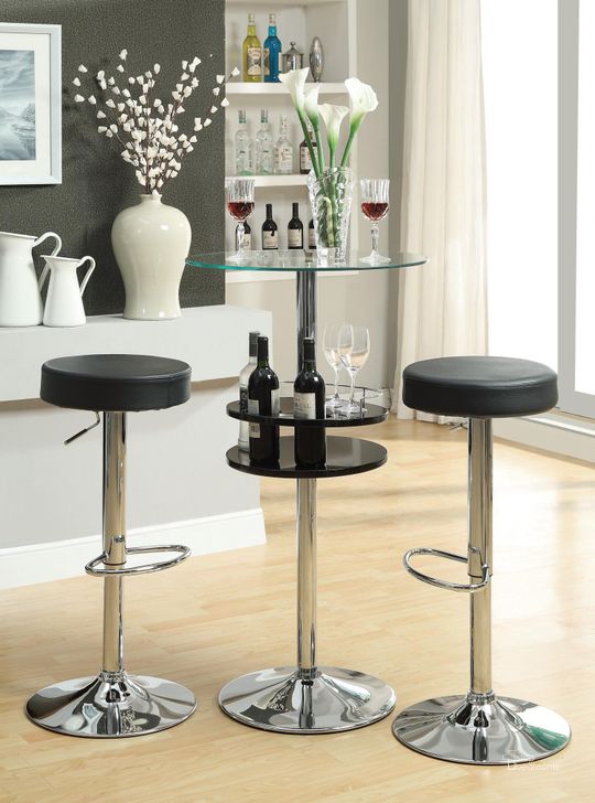 The appearance of Black Bar Table Set 120715 designed by Coaster in the transitional interior design. This black piece of furniture  was selected by 1StopBedrooms from Black Collection to add a touch of cosiness and style into your home. Sku: 120715;102558. Material: Metal. Product Type: Bar Set. Image1