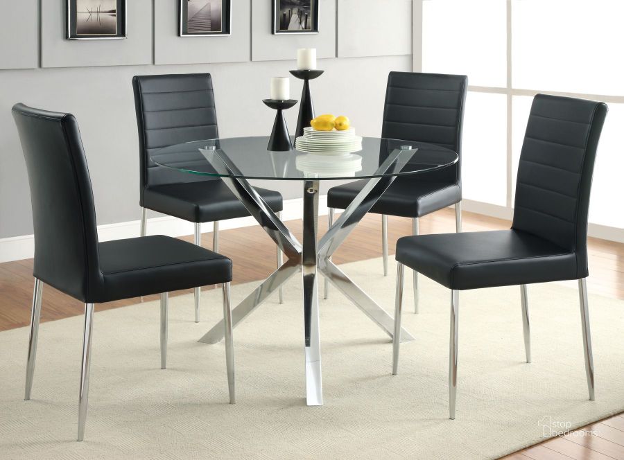 The appearance of Vance Round Dining Room Set designed by Coaster in the traditional interior design. This chrome piece of furniture  was selected by 1StopBedrooms from Vance Collection to add a touch of cosiness and style into your home. Sku: 120760B1;120760B2;120767WHT. Table Base Style: Trestle. Table Top Shape: Round. Material: Metal. Product Type: Dining Room Set. Image1