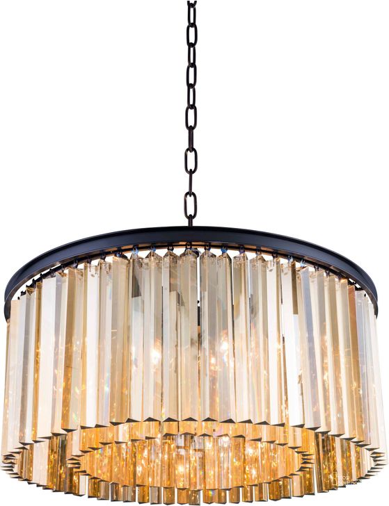 The appearance of Sydney 31.5 Matte Black 8 Light Chandelier With Golden Teak Royal Cut Crystal Trim designed by Elegant Lighting in the glam interior design. This black piece of furniture  was selected by 1StopBedrooms from Sydney Collection to add a touch of cosiness and style into your home. Sku: 1208D31MB-GT/RC. Material: Steel. Product Type: Chandelier.