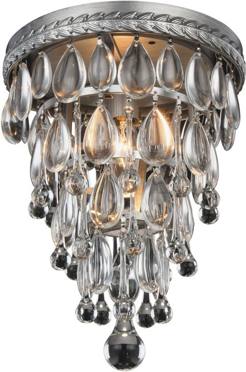 The appearance of Nordic 9 Antique Silver 1 Light Flush Mount Royal Cut Crystal Trim designed by Elegant Lighting in the glam interior design. This silver piece of furniture  was selected by 1StopBedrooms from Nordic Collection to add a touch of cosiness and style into your home. Sku: 1219F9AS/RC. Product Type: Flush Mount. Material: Crystal.