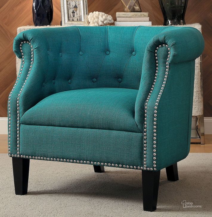 The appearance of Karlock Teal Accent Chair designed by Homelegance in the modern / contemporary interior design. This teal piece of furniture  was selected by 1StopBedrooms from Karlock Collection to add a touch of cosiness and style into your home. Sku: 1220F3S. Material: Wood. Product Type: Accent Chair. Image1