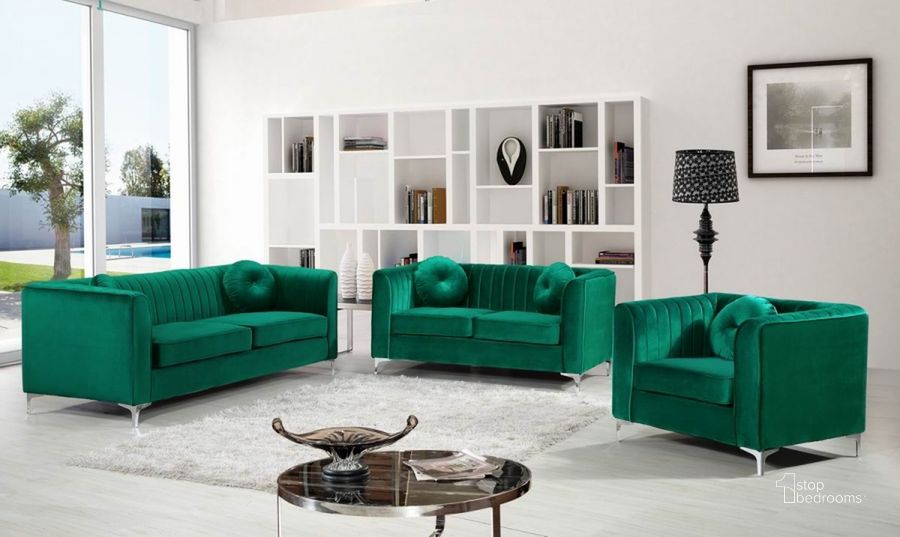 The appearance of Meridian Isabelle 2 Piece Living Room Set in Green designed by Meridian in the modern / contemporary interior design. This green piece of furniture  was selected by 1StopBedrooms from Isabelle Collection to add a touch of cosiness and style into your home. Sku: 612Green-S;612Green-L. Material: Upholstered. Product Type: Living Room Set. Image1