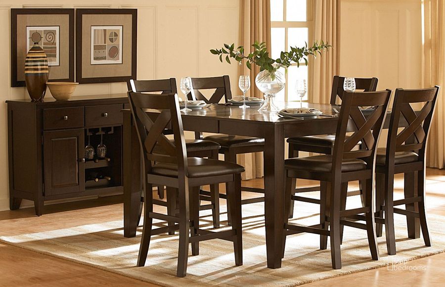 The appearance of Crown Point Counter Height Dining Room Set designed by Homelegance in the transitional interior design. This brown piece of furniture  was selected by 1StopBedrooms from Crown Point Collection to add a touch of cosiness and style into your home. Sku: 1372-36;1372-24. Table Top Shape: Square. Material: Wood. Product Type: Dining Room Set. Image1