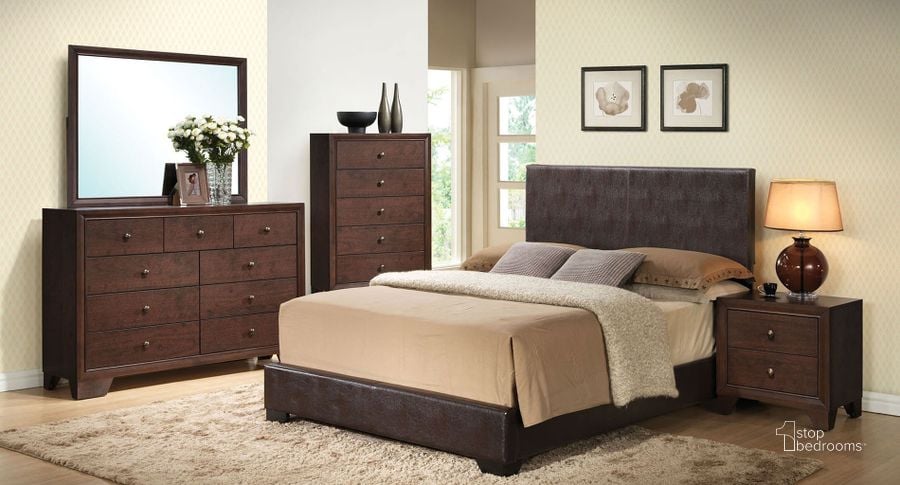 The appearance of Madison Bedroom Set w/ Ireland Brown Upholstered Bed designed by ACME in the modern / contemporary interior design. This brown piece of furniture  was selected by 1StopBedrooms from Madison II Collection to add a touch of cosiness and style into your home. Sku: 14375F-HB;14376F-FR;19573. Bed Type: Panel Bed. Material: Wood. Product Type: Panel Bed. Bed Size: Queen. Image1