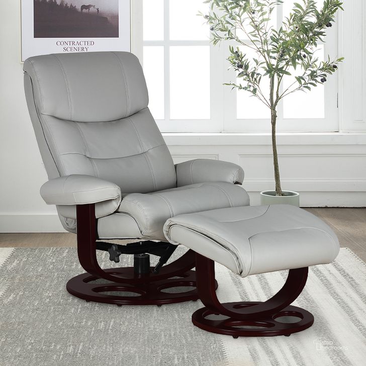 The appearance of 15-8038 Dawson Swivel Pedestal Recliner With Ottoman In Roman Gray designed by BarcaLounger in the transitional interior design. This gray piece of furniture  was selected by 1StopBedrooms from Dawson Collection to add a touch of cosiness and style into your home. Sku: 158038376094. Product Type: Recliner. Material: Leather Match. Image1