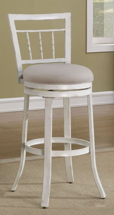 The appearance of Spindle Back 30" Metal Frame Stool designed by American Woodcrafters in the traditional interior design. This white piece of furniture  was selected by 1StopBedrooms from Spindle Collection to add a touch of cosiness and style into your home. Sku: B1-153-30F. Material: Fabric. Product Type: Barstool. Image1